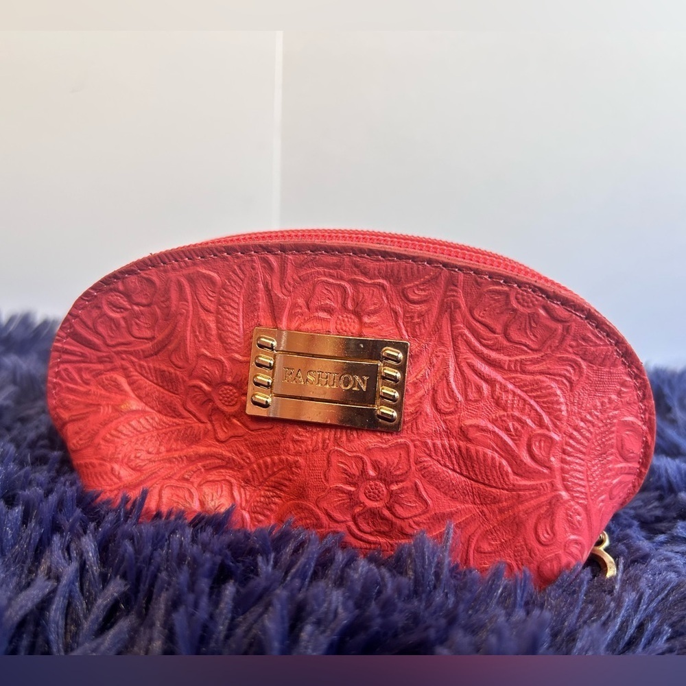 COSMETIC BAG & COIN Bag, LEATHER Cosmetic Pouch, Hand tooled, Artesanal (B) - Picture 2 of 9